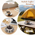 HASTHIP® Stainless Steel Coffee Cup Set, 6oz/180ml Double Wall Insulated Espresso Mugs with Saucer and Spoon, Durable Reusable Coffee Cups for Latte Cappuccino Milk Tea, Dishwasher Safe Silver