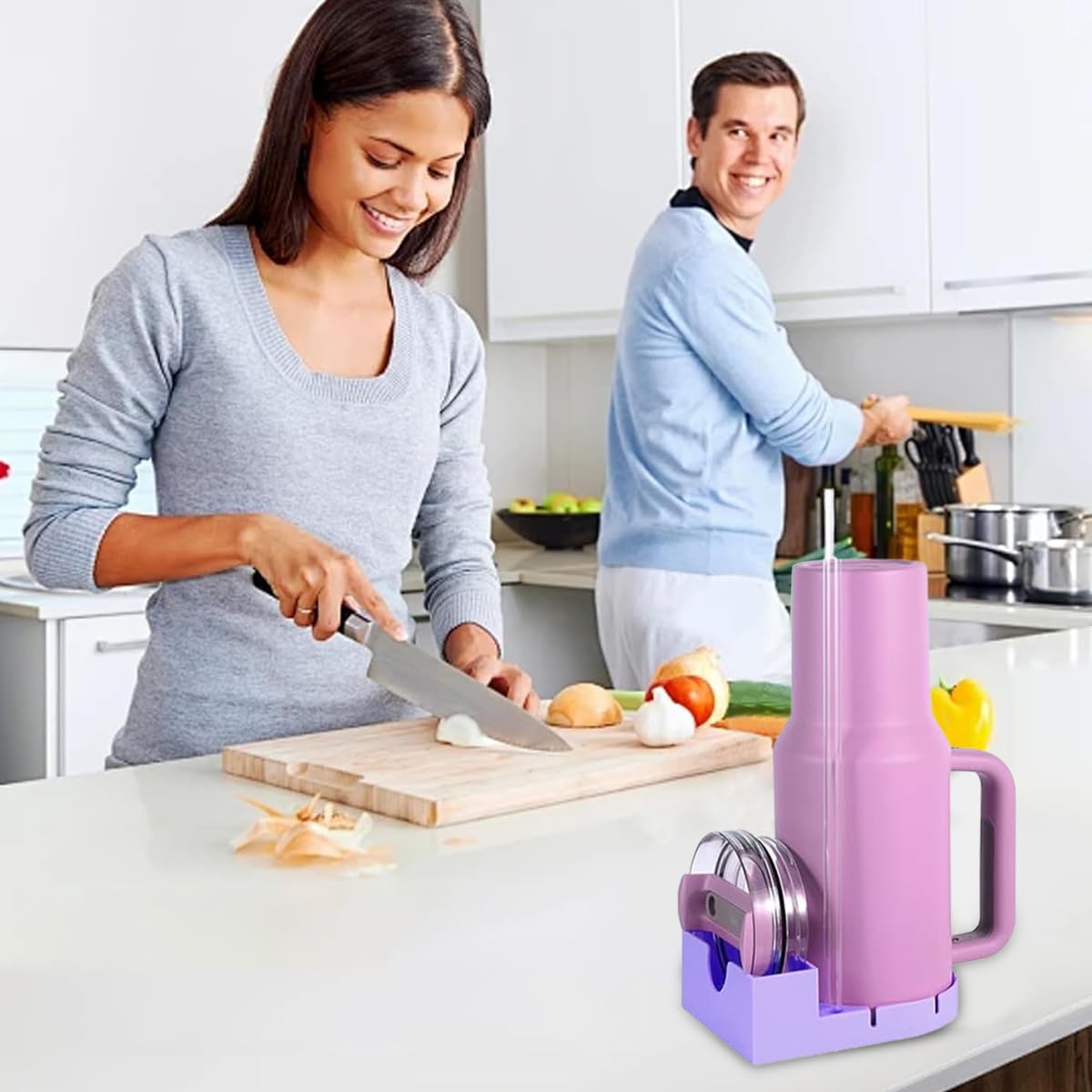 HASTHIP Water Bottle Drying Rack for Stanley Cup with Lid Holder and Straw Slot | Purple Silicone 10.5 cm Tray