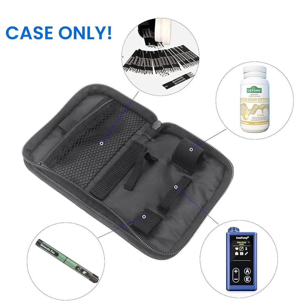 HASTHIP® Bolsa de Viaje para Medidor de Glucosa e Insulina,Estuche Organizador Portátil con Cremallera,Funda Compacta Tela Oxford Impermeable para Accesorios Diabéticos y Viajes