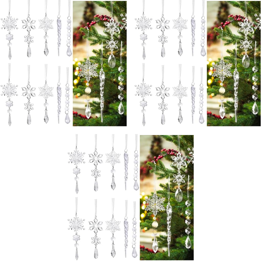 HASTHIP Christmas Tree Hanging Ornament Set featuring 30PCS Crystal Acrylic Snowflakes | Festive Icicle Decorations