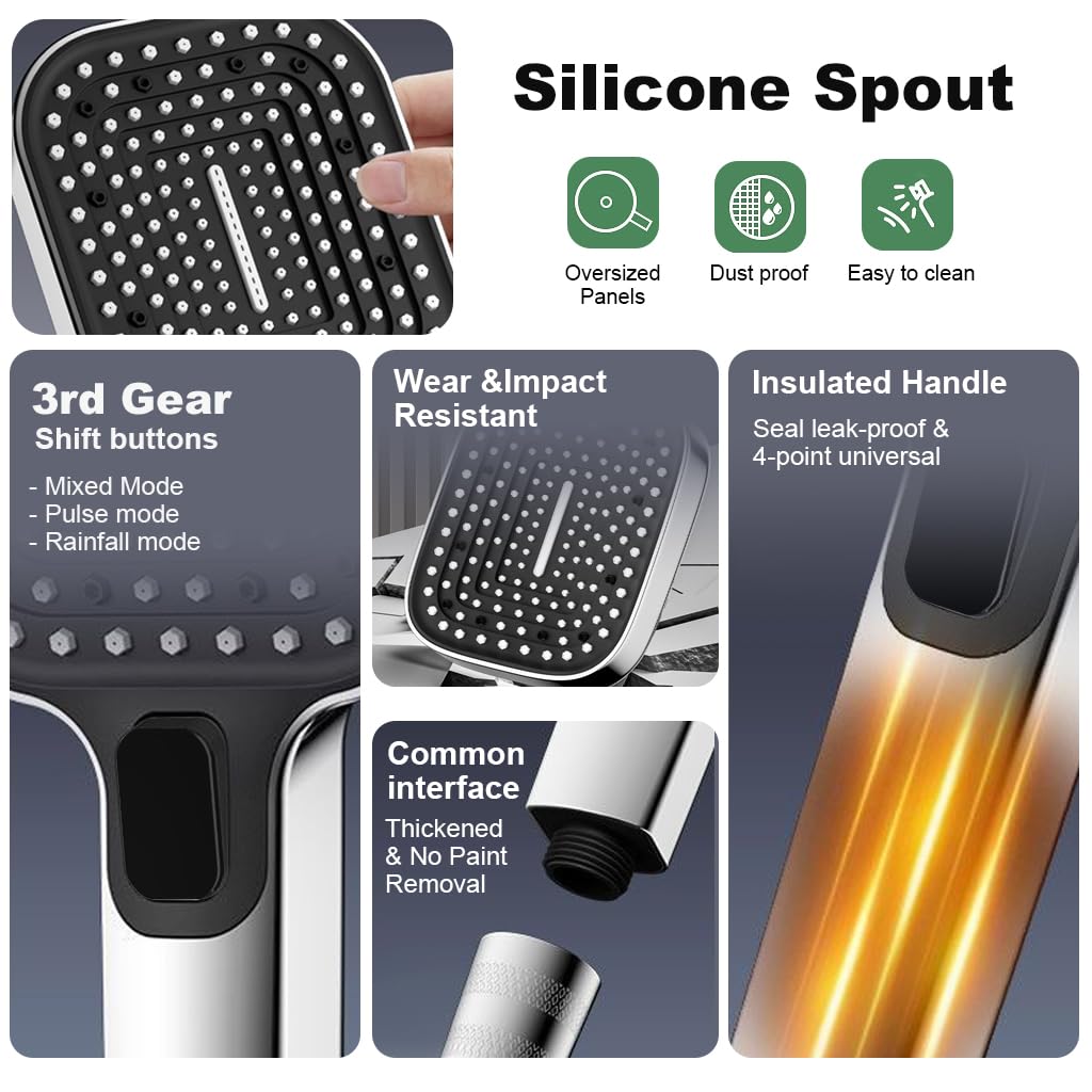 HASTHIP® High Pressure Shower Heads With 3 Spray Modes, Quality Construction, Adjustable Stream Settings, Ideal For Homes And Apartments, Polished Chrome Finish