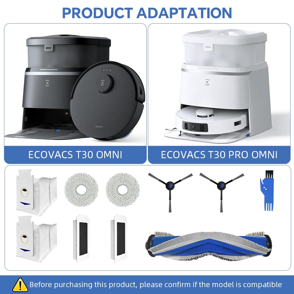 HASTHIP Replacement Parts for Ecovacs T30 Omni PRO with 30 pcs full accessory kit | main brush side brushes mop pads filters and dust bags
