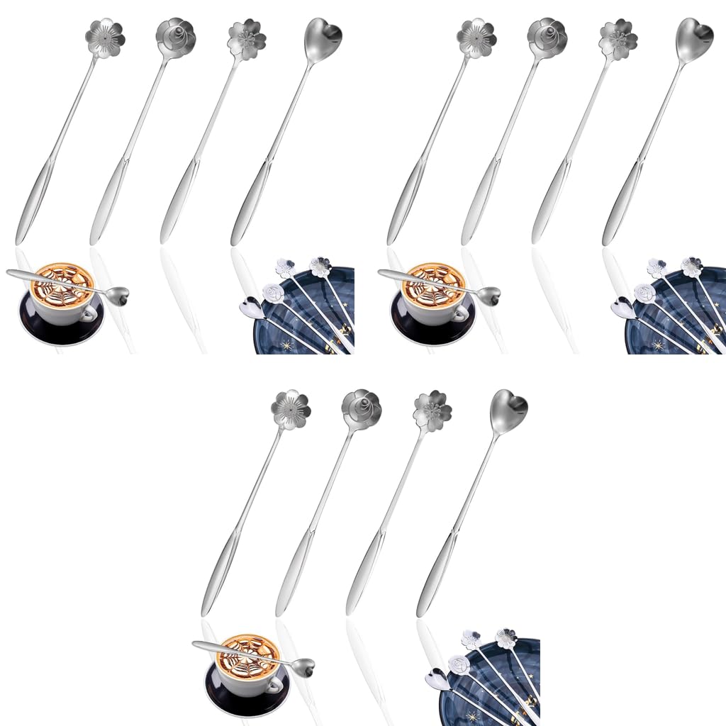 HASTHIP Coffee Spoon Set for Desserts and Tea with 12PCS 18cm Stainless Steel | Gold Flower Design