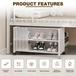 HASTHIP Portable Shoe Rack for Under Bed Storage with Wheels and Dustproof Curtain | 3 Tier Black