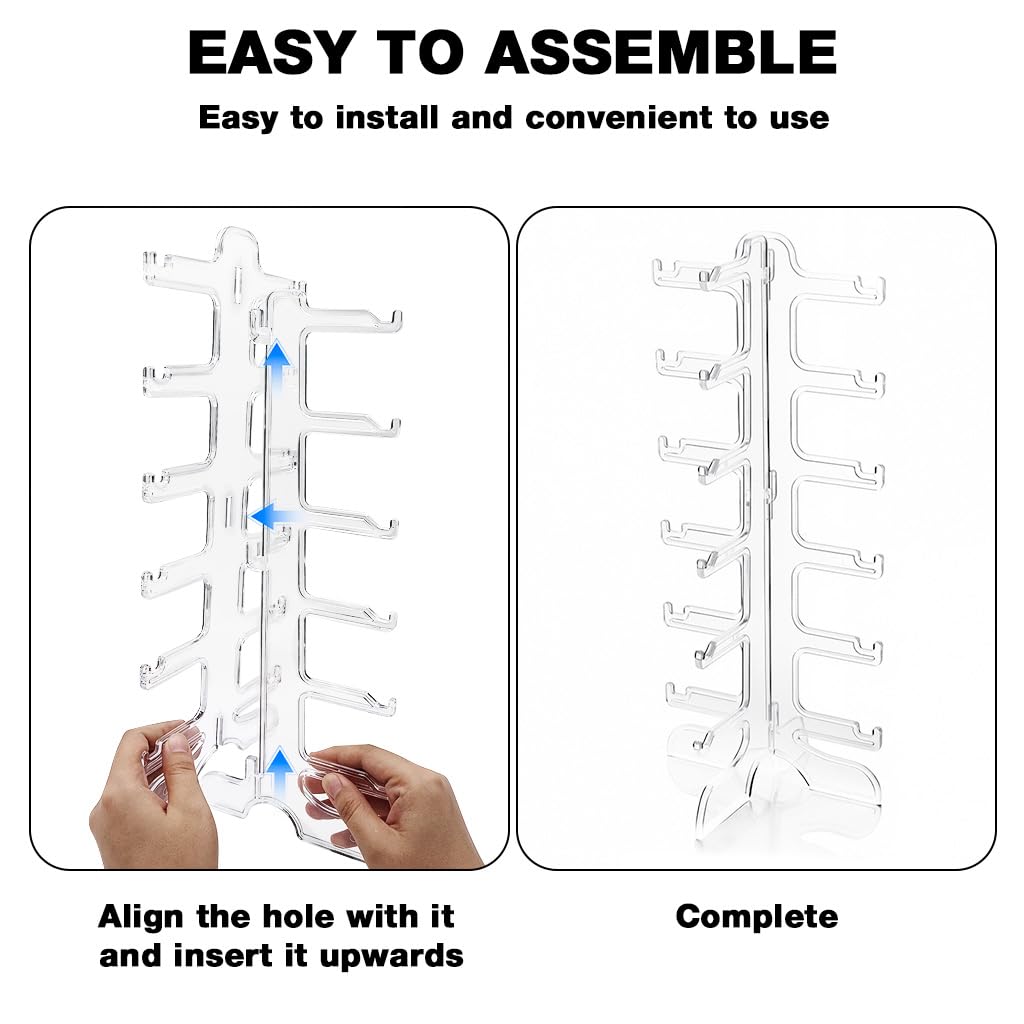 HASTHIP Glass Stand Sunglass Holder for Display and Storage with 6 Pair Capacity | Clear Organizer Rack