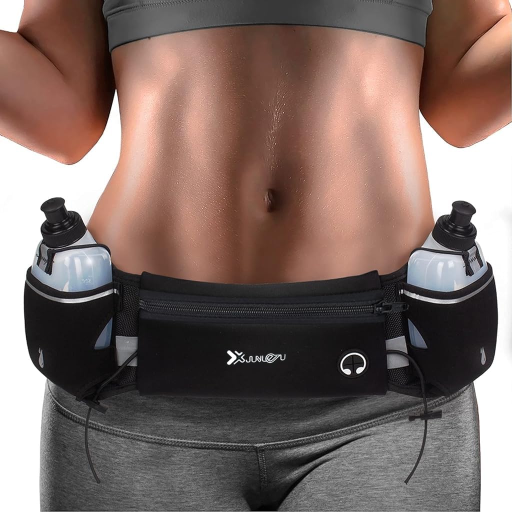 HASTHIP Running Belt with Dual Water Bottles Adjustable Hydration Waist Pack