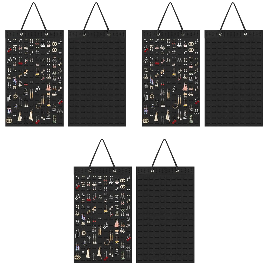 HASTHIP Wall Hanging Earring Organizer for 300 Pairs with Felt Board 22.5×13.6 in | 3 PCS Jewelry Display for Women