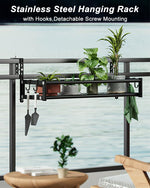HASTHIP® Stainless Steel Hanging Rack with Hooks Balcony Railing Rack Detachable Screw Mounting 23.6 inches Multipurpose Shelf Rack Shoes Drying Rack for Balcony Metal Railing
