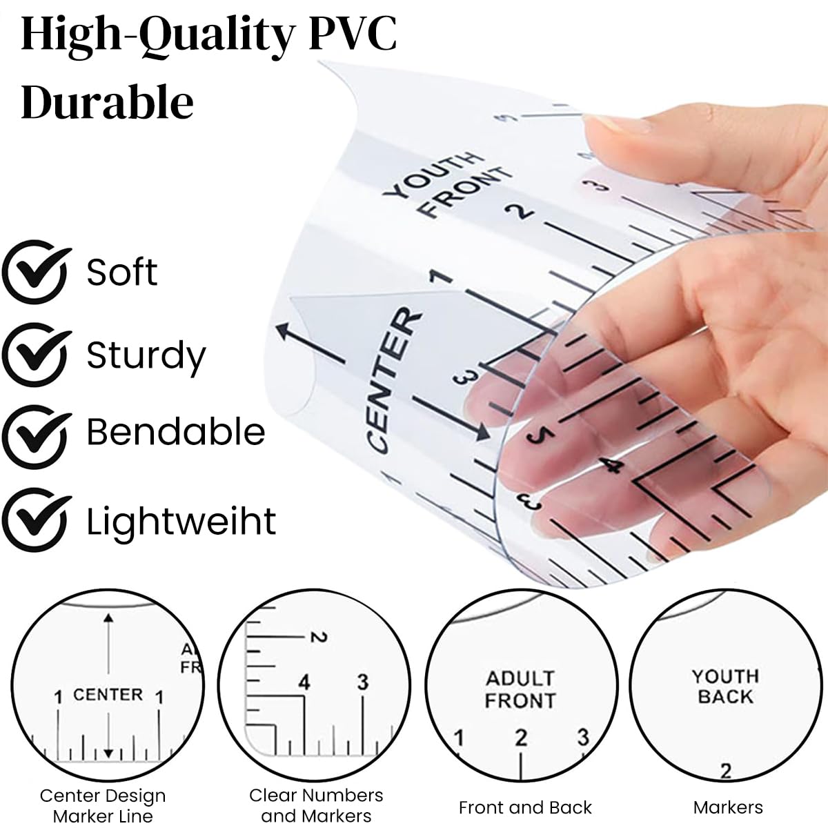 HASTHIP Tshirt Ruler Guide for Vinyl Alignment featuring Transparent PVC | 16PCS Set