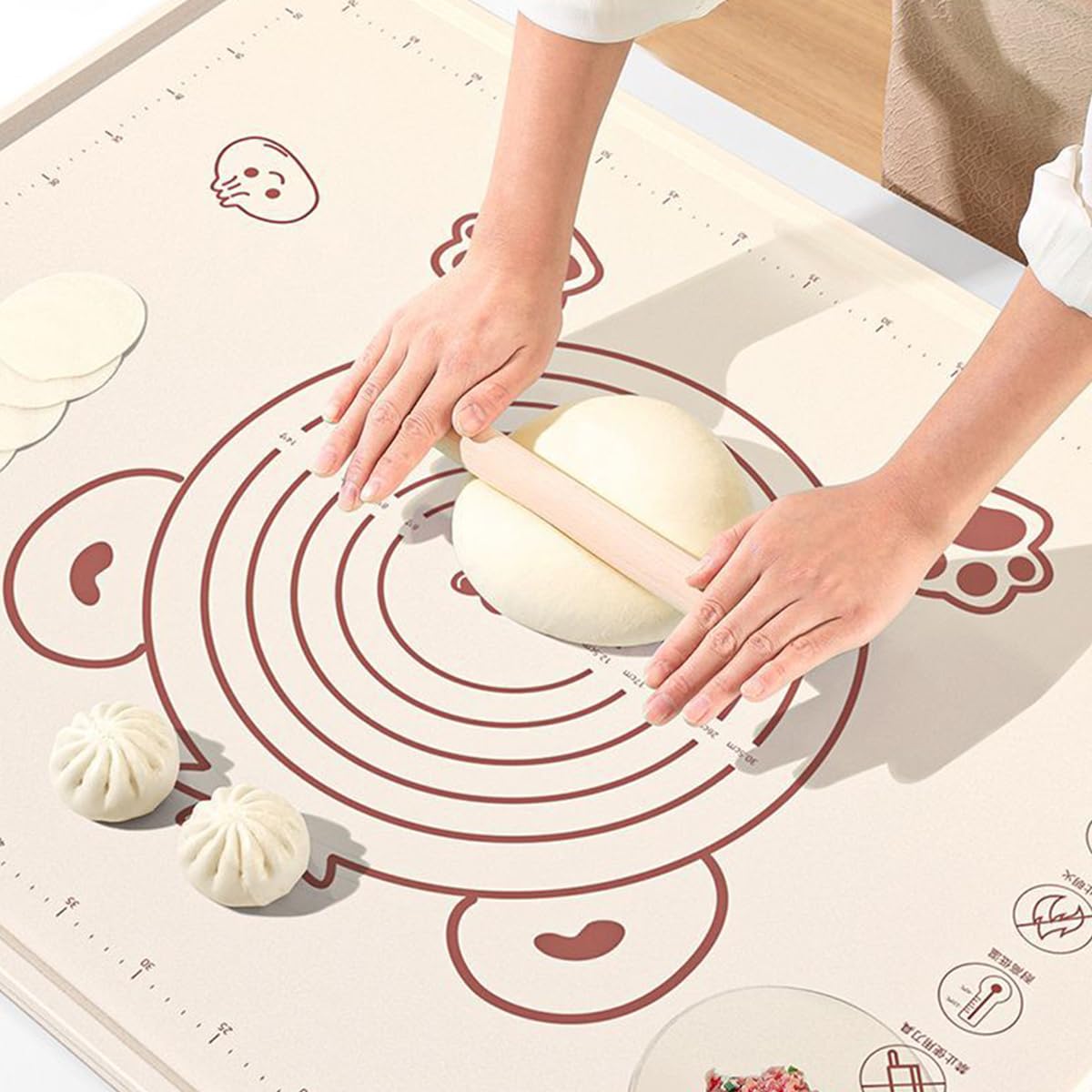 HASTHIP Silicone Baking Mat for Dough Rolling with Non Stick Surface and Measurement 19.6x15.7 in | Includes Scraper and Brush