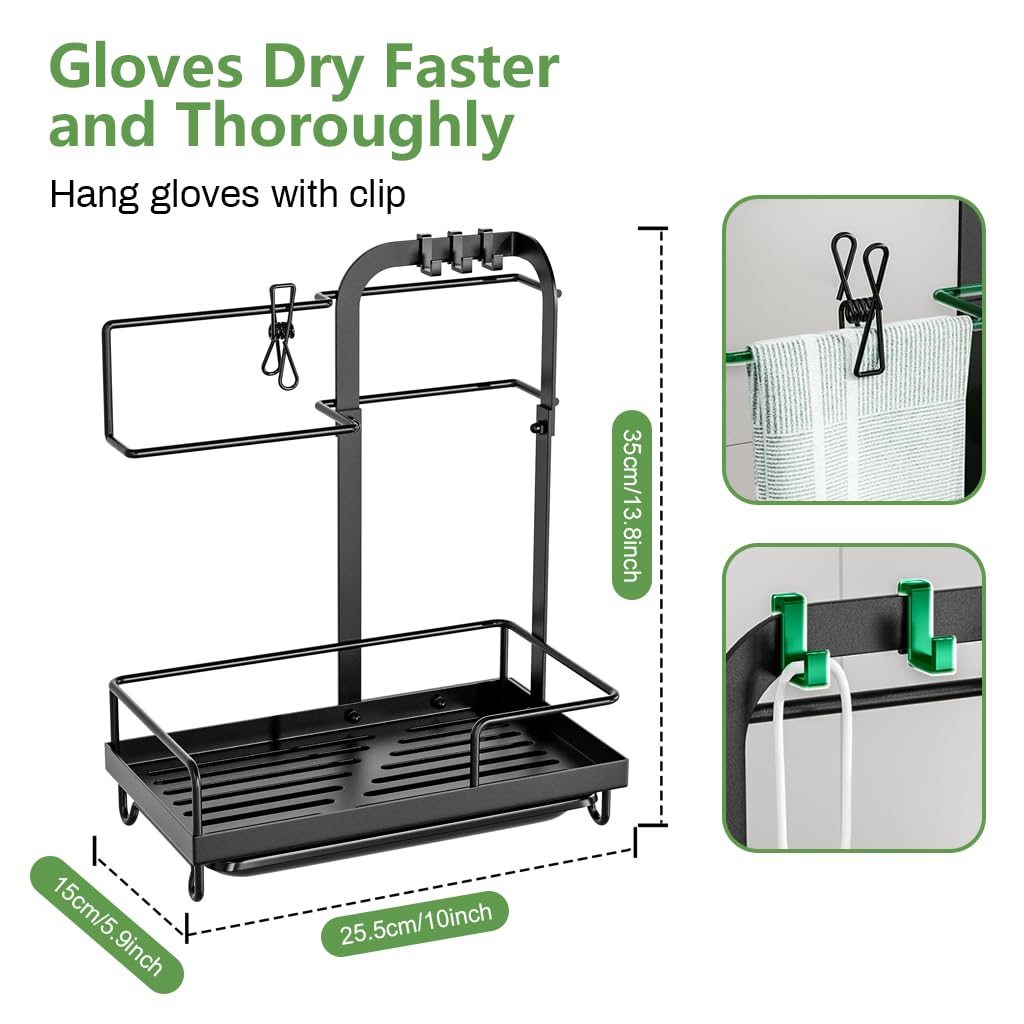 HASTHIP Kitchen Sink Organizer for Countertop with Drainage System and Removable Tray | 10×6×13.7 in Black Sponge Holder with Hooks