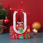 HASTHIP Christmas Gift Boxes 10pcs for Holiday Packaging with Ribbon and Handles | 10x5.2x15.5cm Sturdy Paper Box Featuring Cute Elk Design