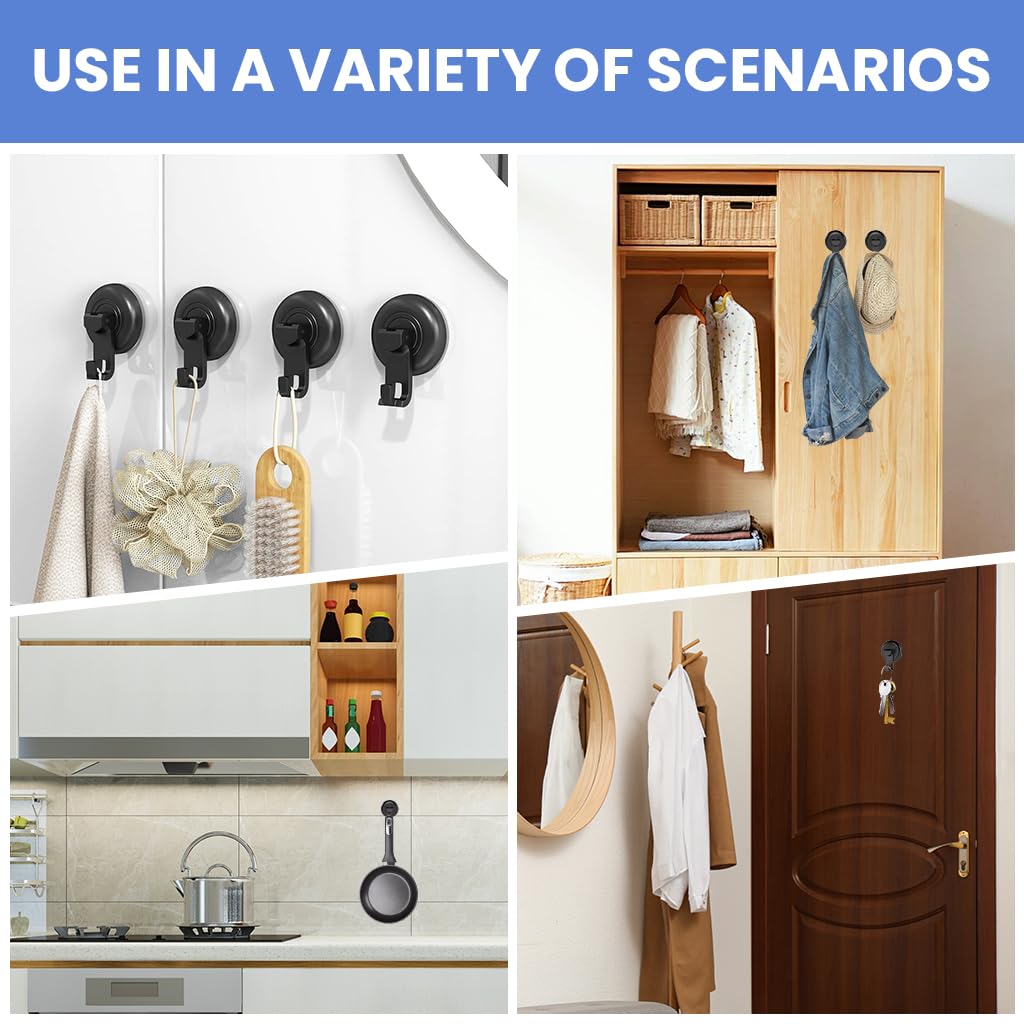 HASTHIP Wall Hooks for Bathroom and Kitchen with Strong Vacuum Suction Cup | 4Pcs Removable Set