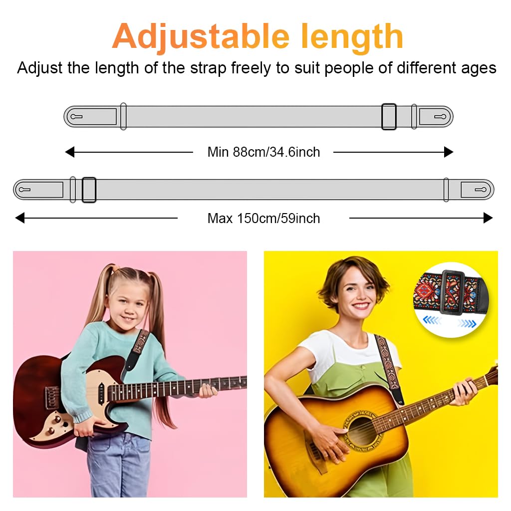 HASTHIP Guitar Strap with Double Sided Embroidered Pattern 34–41 Inches | for Acoustic and Electric Players