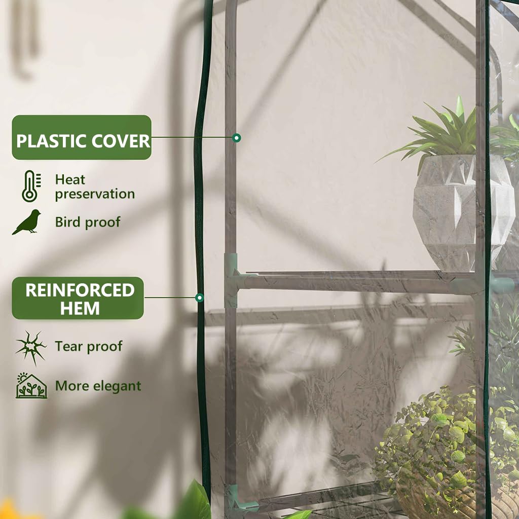HASTHIP Mini Greenhouse for Indoor and Outdoor Gardening with Triple-Layer Shelf 59x39x126cm