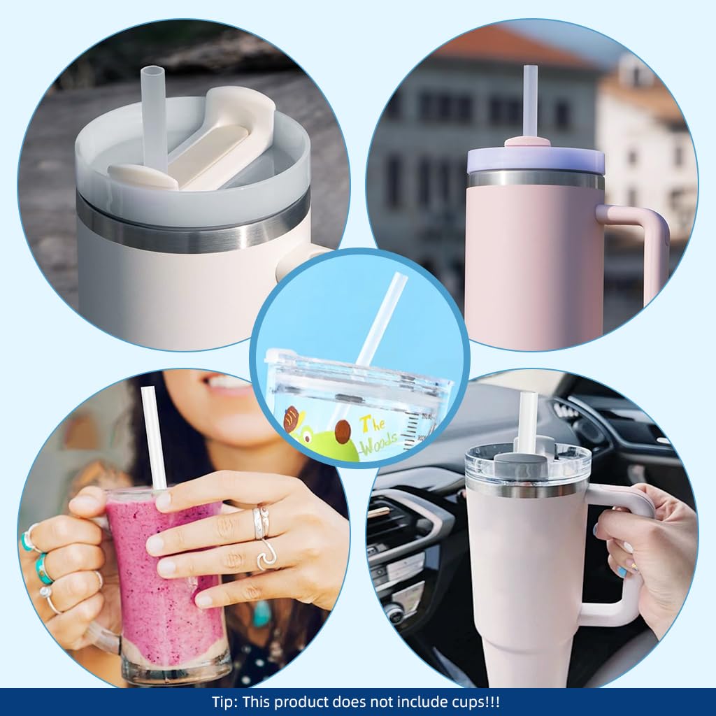 HASTHIP Silicone Straws for Stanley 40oz Cup with 11.8in Reusable Design and Sakura Caps | BPA Free