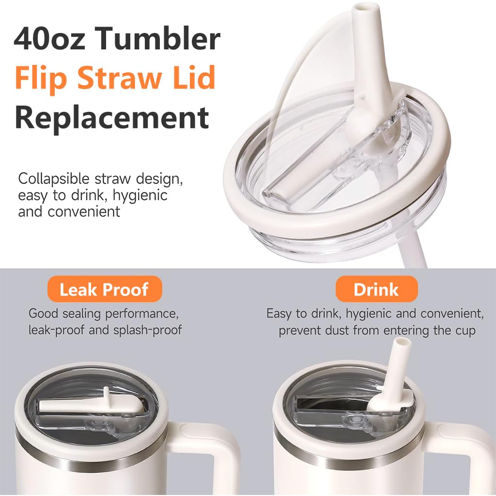 HASTHIP Lids for Stanley Cup 40oz Replacement Set with Folding Straw Seal Tight Design | White and Green