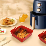 HASTHIP Air Fryer Silicone Baking Tray, 8.2 Inch Non-Stick Silicone Air Fryer Liners for 4-7QT, Reusable Square Air Fryer Oven Pot with Anti-Scalding Handles, Food Safe Air Fryers Accessories (Red)