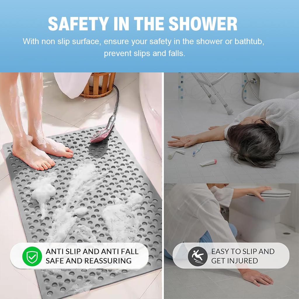 HASTHIP PVC Bathroom Mat 43.5 x 77.5 cm for Shower Safety featuring Multi Hole Drainage | Non Slip for Kids and Seniors
