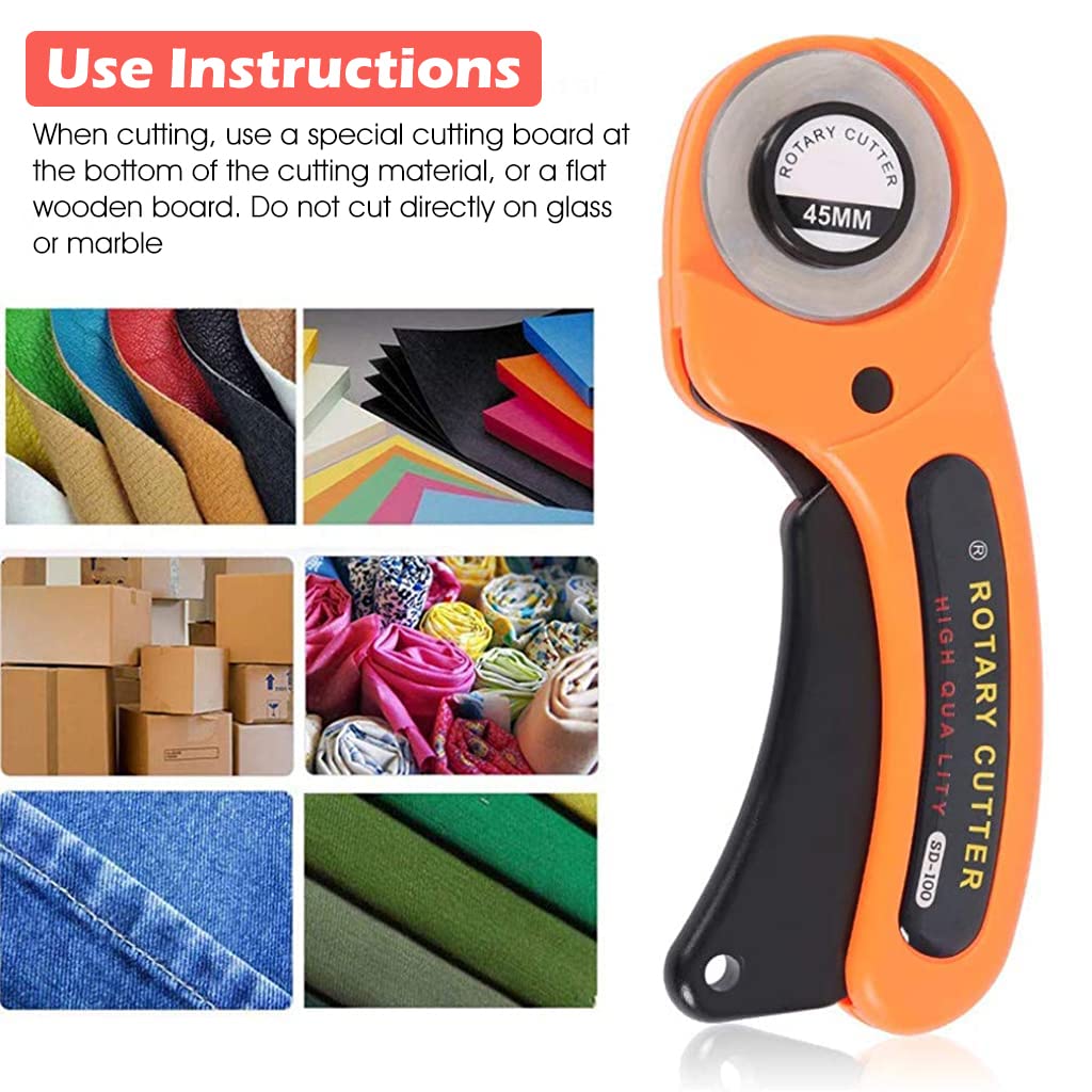 HASTHIP Roller Cutter for Fabric with 10pcs 45mm Alloy Steel Blades and Safety Lock | Ergonomic Handle for Sewing and Leather Craft