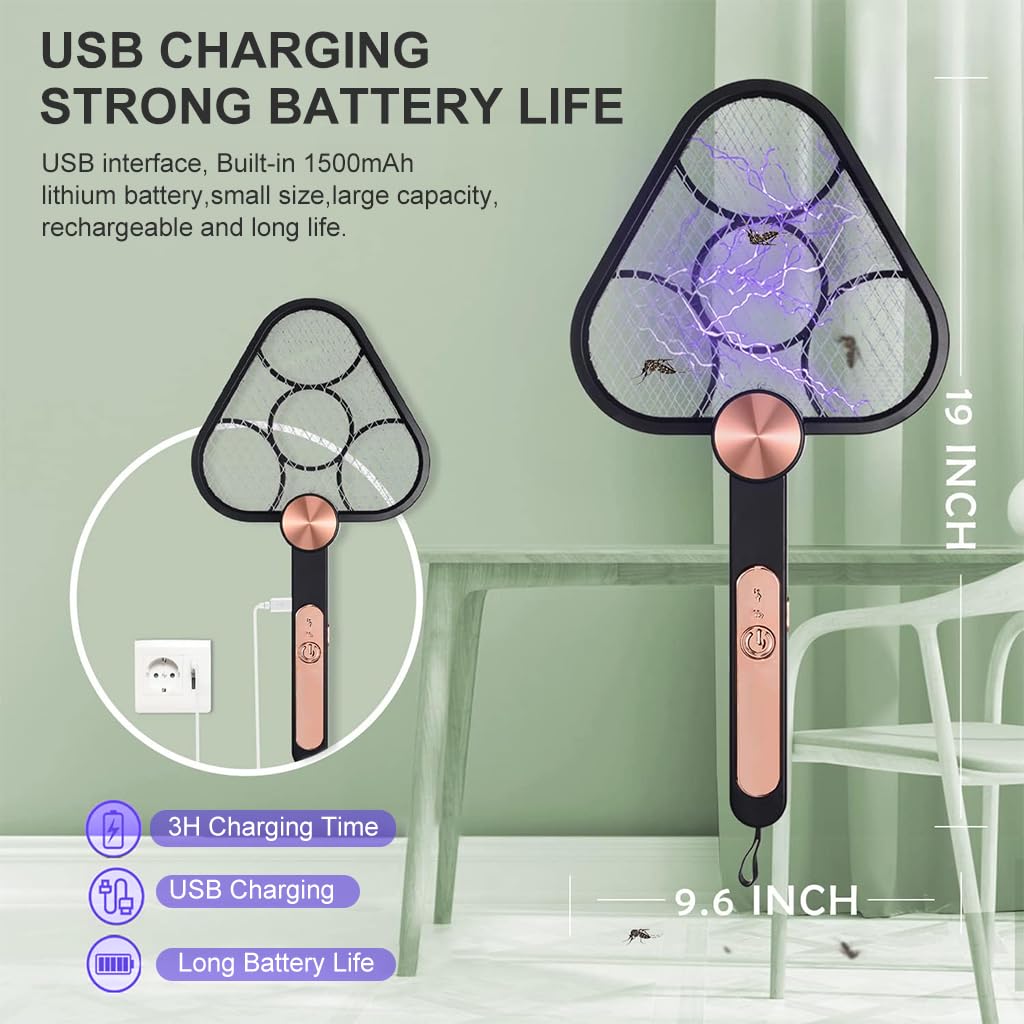 HASTHIP Mosquito Swatter for Indoor and Outdoor Use with UV Trap Lamp and 1500mAh Battery | Folding Triangle Electric Grid Design