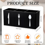 HASTHIP Acrylic Cutlery Storage Organizer for Kitchen with 3 Compartments 19.8x6.5x9cm | Icon Labeled Spoon Fork Knife Holder in Black