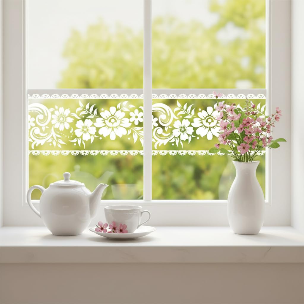 HASTHIP® Floral Clear Baseboard Trim Decal, Self-Adhesive PVC Border Sticker, Decorative Skirting Tape for Window, Glass Door, and Home Interior Decoration, 10cm x 10m, Trim to Fit