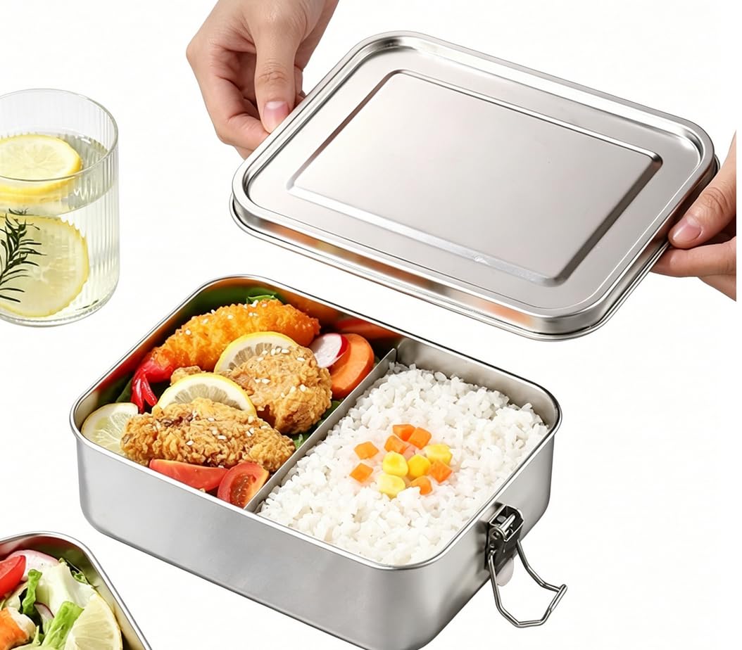 HASTHIP® Bento Box de Acero Inoxidable 850ml,Fiambrera Infantil y Adultos con Compartimento Extraíble,Lunch Box Hermética y Portátil Contenedor para Sándwiches Aperitivos Duradera Apta para