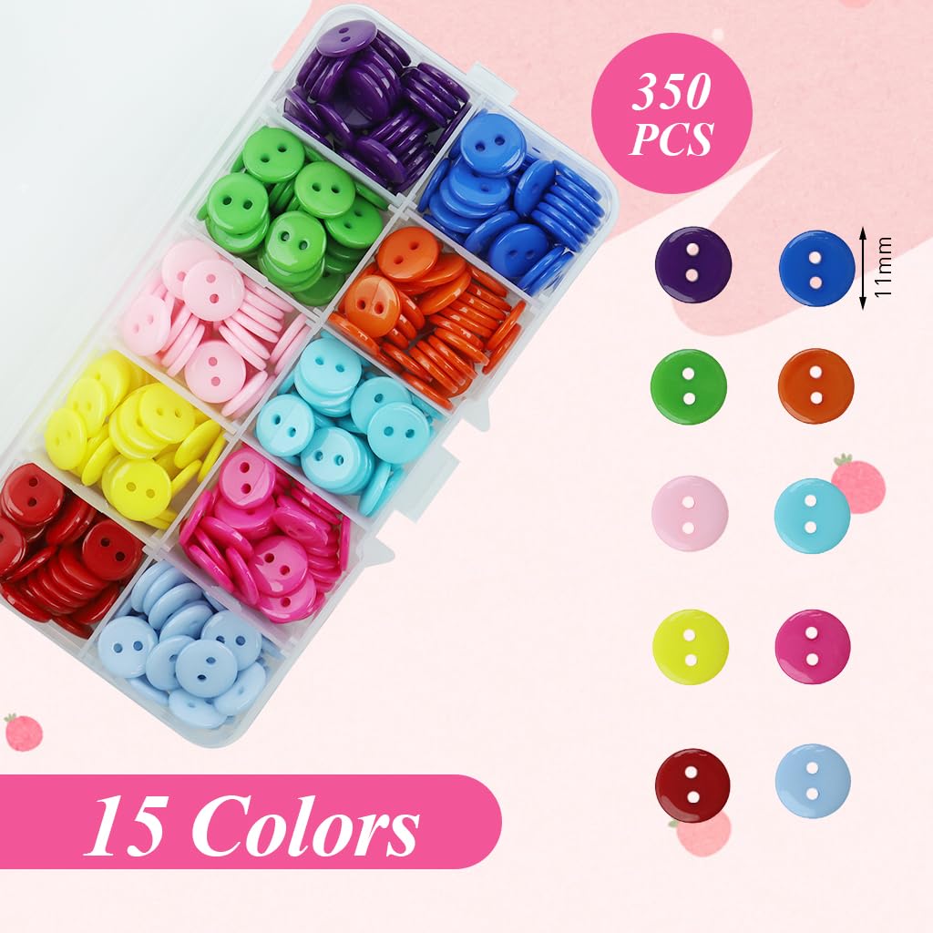 HASTHIP Sewing Buttons for DIY Crafts featuring Dual Hole 11mm Resin Mix Colors | 350pcs