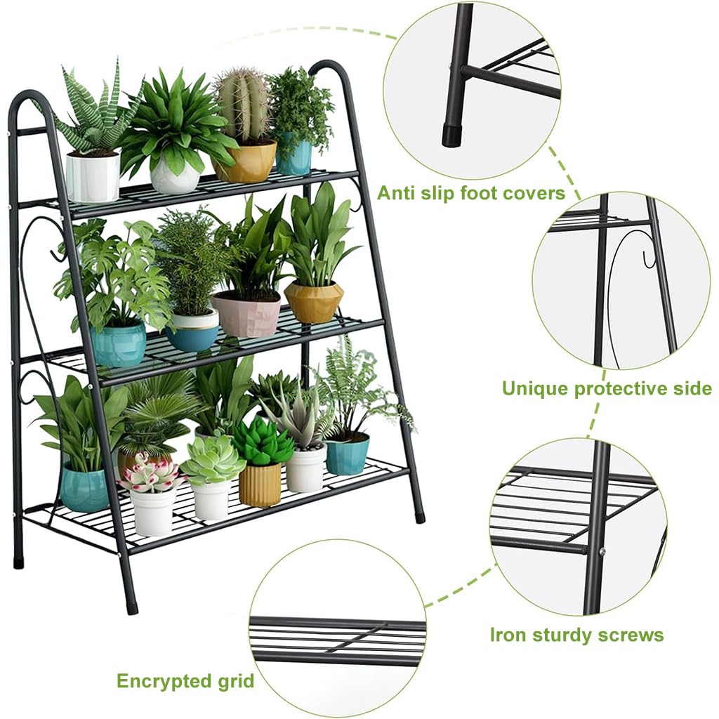 HASTHIP 3 Tier Metal Plant Stand for Balcony with Vertical Design | Indoor and Outdoor Display Shelf