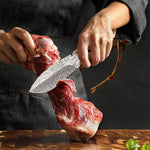 HASTHIP® Feather Kitchen Knife for Meat Cutting, Peeling, Slicing & Boning, High Carbon Steel Full Tang Blade Rosewood Handle with Leather Sheath, Professional Cooking & Outdoor Knife 7.8''-Multicolor