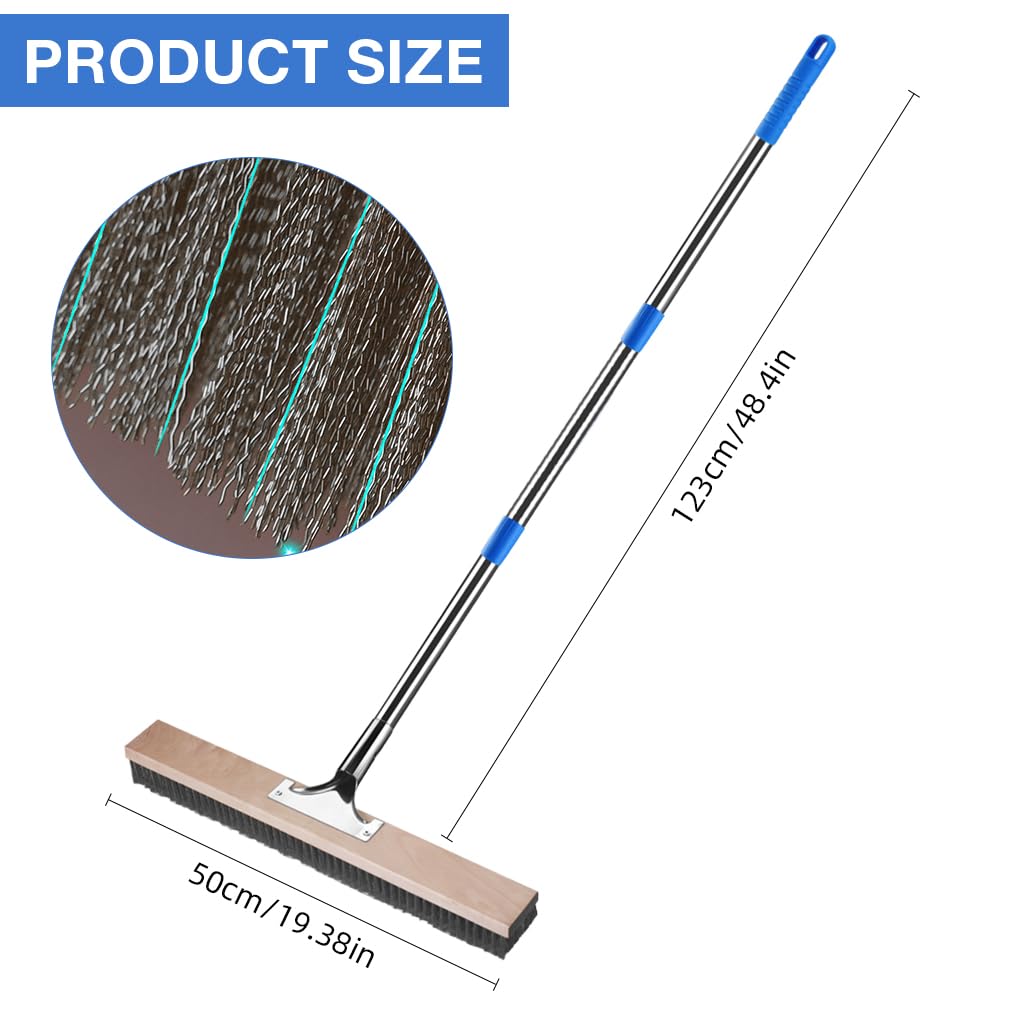 HASTHIP® Floor Scrubber Steel Wire Bristles Floor Scrubber, Outdoor Cleaning Brush with Stainless Steel Handle, Ideal for Deck, Patio, Concrete, and Garage Floors, 19.69 inch Wide 30 inch Long