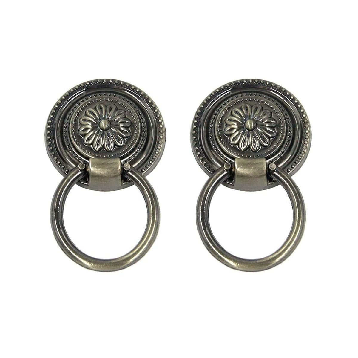 HASTHIP® 2PCS Antique Brass Drop Ring Pulls for Cabinet, Dresser, Drawer, and Cupboard – Oil-Rubbed Bronze Zinc Alloy Vintage Handles 47mm Ring Knobs