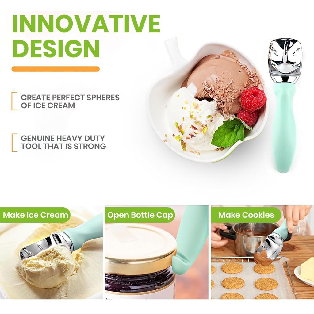 HASTHIP Ice Cream Scoop for Fruit and Dessert with Anti Slip Handle | 2PCS Stainless Steel