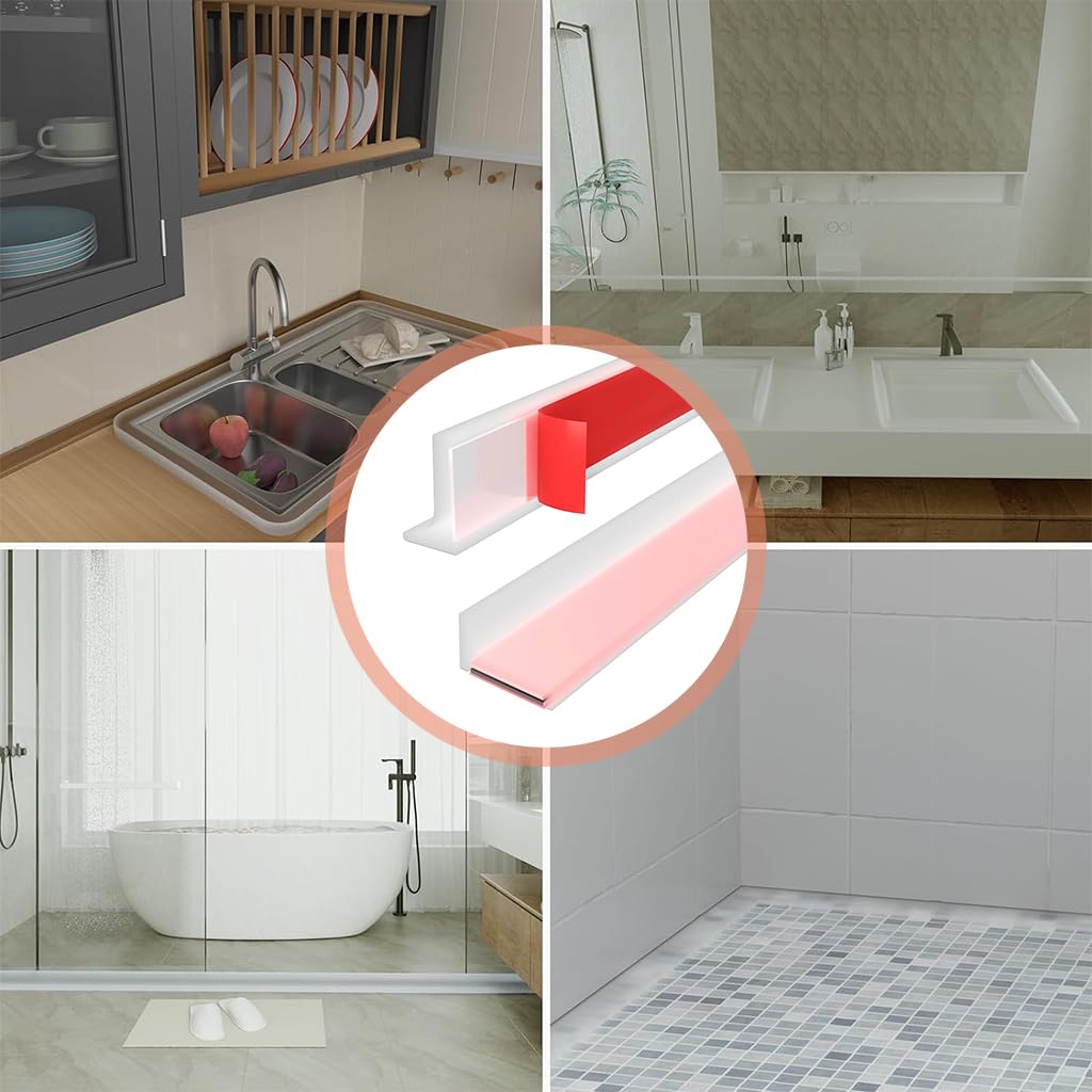 HASTHIP® 6.6ft/2m Shower Threshold Flexible Shower Water Guard Blocker Stopper, Self-Adhesive Silicone Shower Water Dam Shower Splash Guard for Kitchen Countertop Sink, Bathroom
