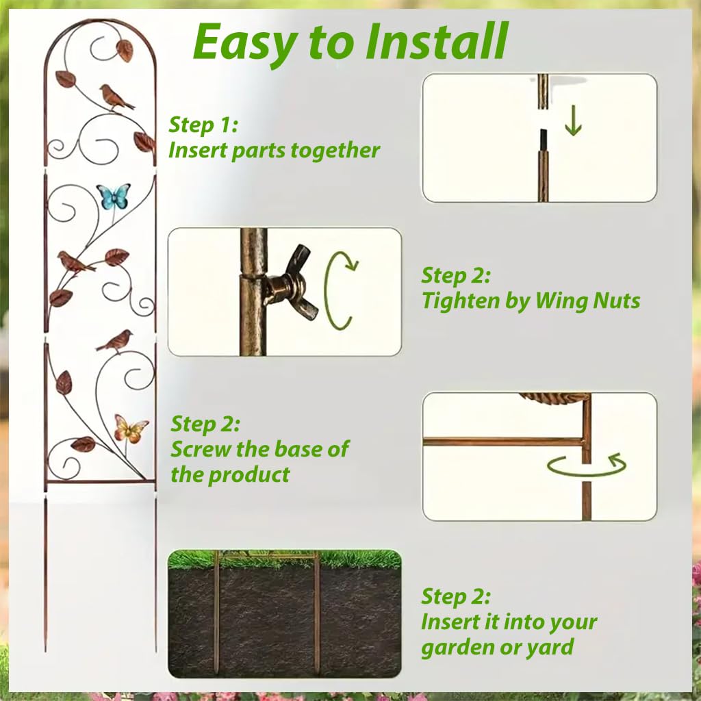 HASTHIP Garden Trellis for Climbing Plants 28cm x 153cm featuring Butterfly and Bird Cast Iron Design