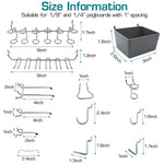 Pegboard Hooks Kit Pegboard Hooks Assortment with Pegboard Bins, Peg Locks, for Organizing Various Tools, 80 Durable Hooks & 4 Bins for 1/8" & 1/4" Pegboards, Versatile Storage Tools