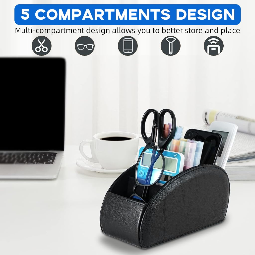 HASTHIP Desk Organizer for Living Room and Office featuring Open 5 Compartment PU Leather Design