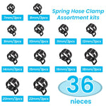 HASTHIP Adjustable Hose Pipe Clips for Air and Water Lines 36 pcs 7–19 mm | Manganese Steel Spring Clamp Featuring Butterfly Design