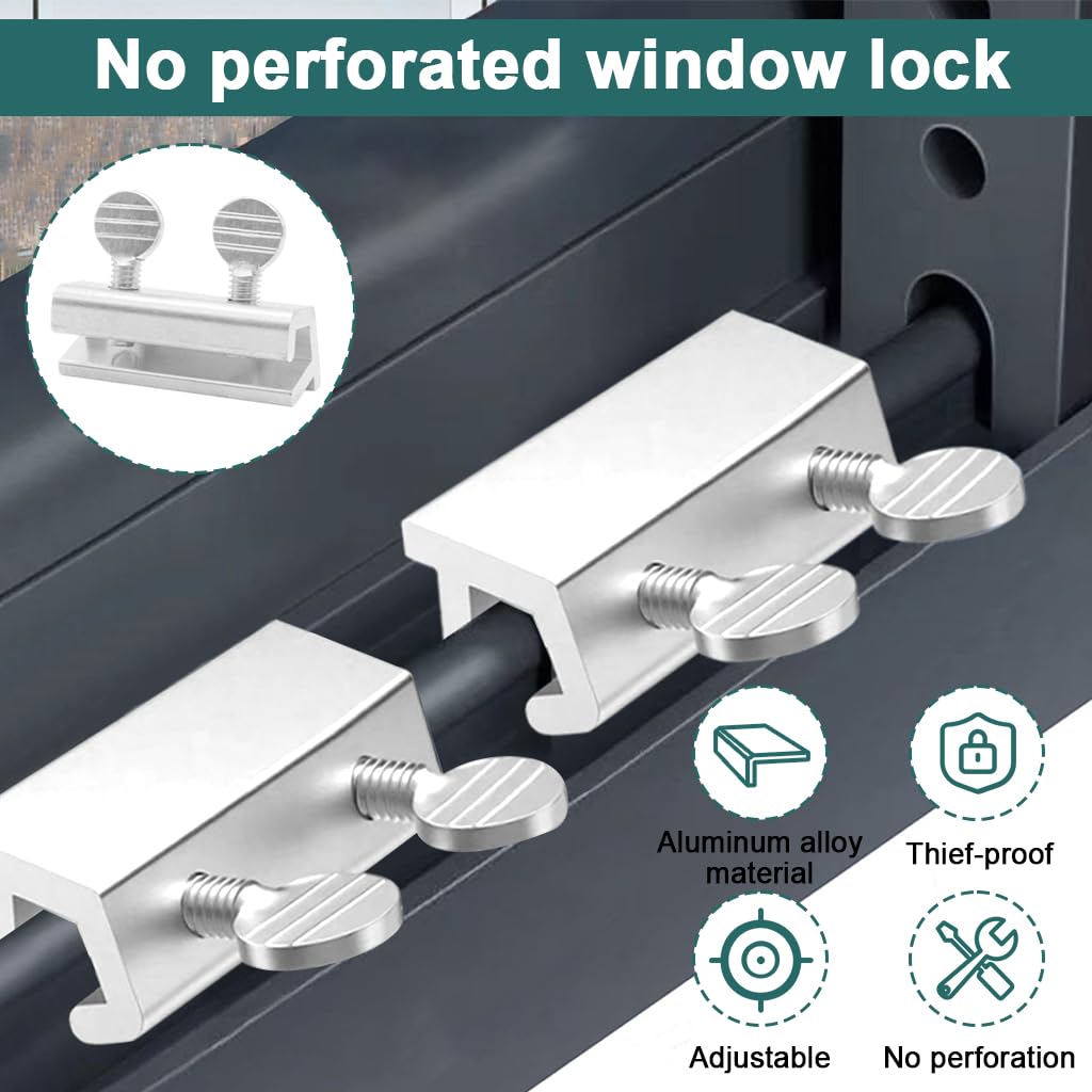 HASTHIP Sliding Window Key Locks for Home Security with Dual Screw-In Stud Design | 3 Pcs Silver Aluminum