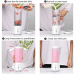 HASTHIP Portable Juicer Blender for Travel with 450ml Cup and 4000mAh USB Rechargeable Battery | Featuring 6 Stainless Steel Blades