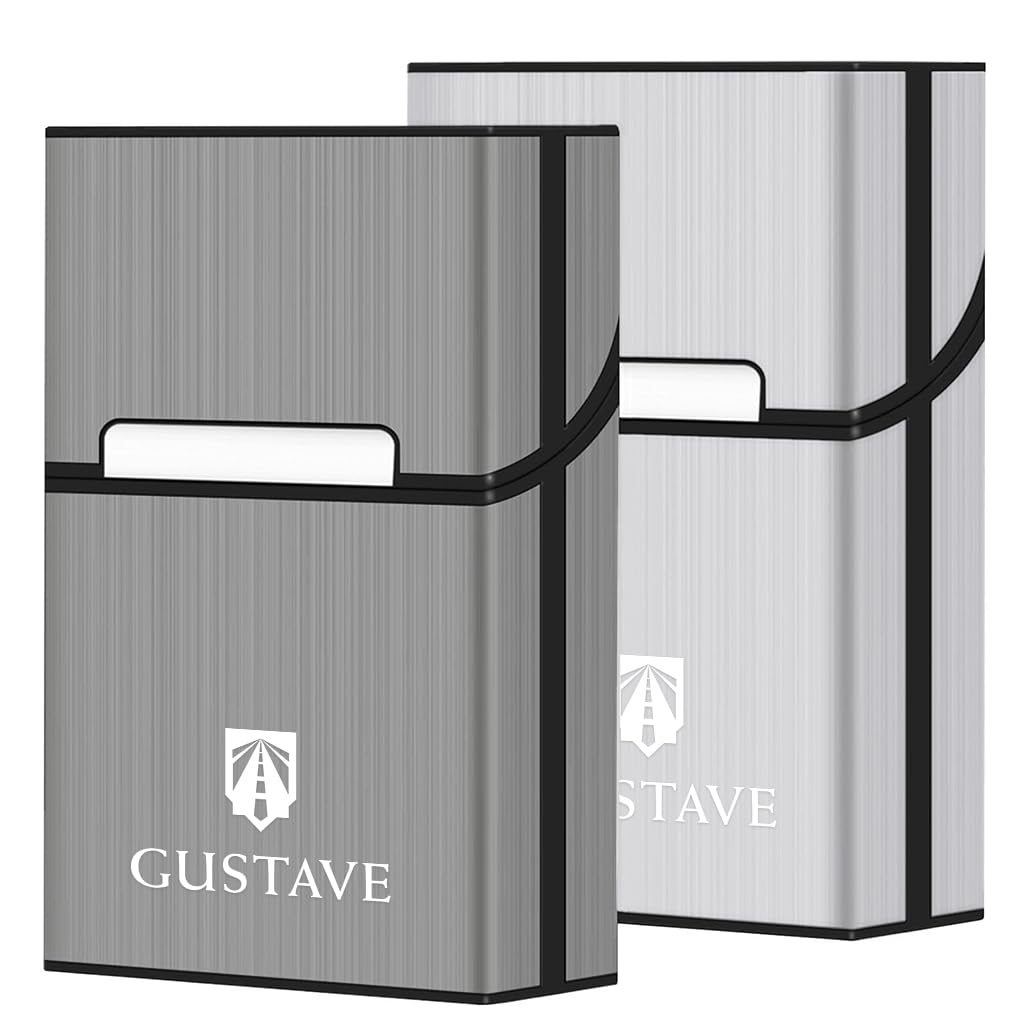 HASTHIP® Cigarette Case King Size Aluminum for Whole Package Cigarettes 20pcs Anti-Collision Splash Proof and Scratch Resistant 2 Pack (Black + Silver)