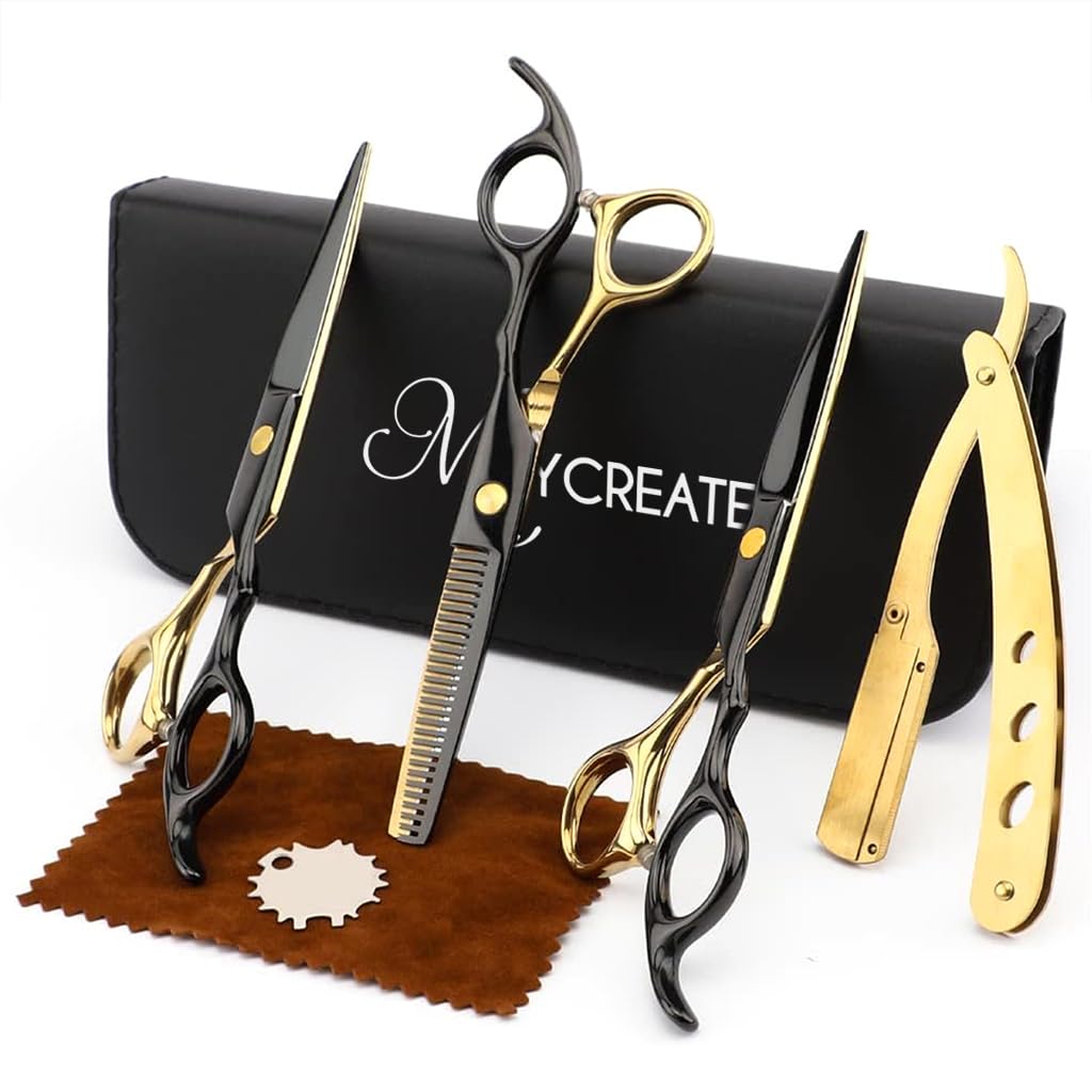 HASTHIP® Kit Profesional de Tijeras para Corte de Cabello Acero Inoxidable,Tijeras Peluquería Rectas y Entresacar,Herramientas Barbería con Bolsa para Hogar y Salón