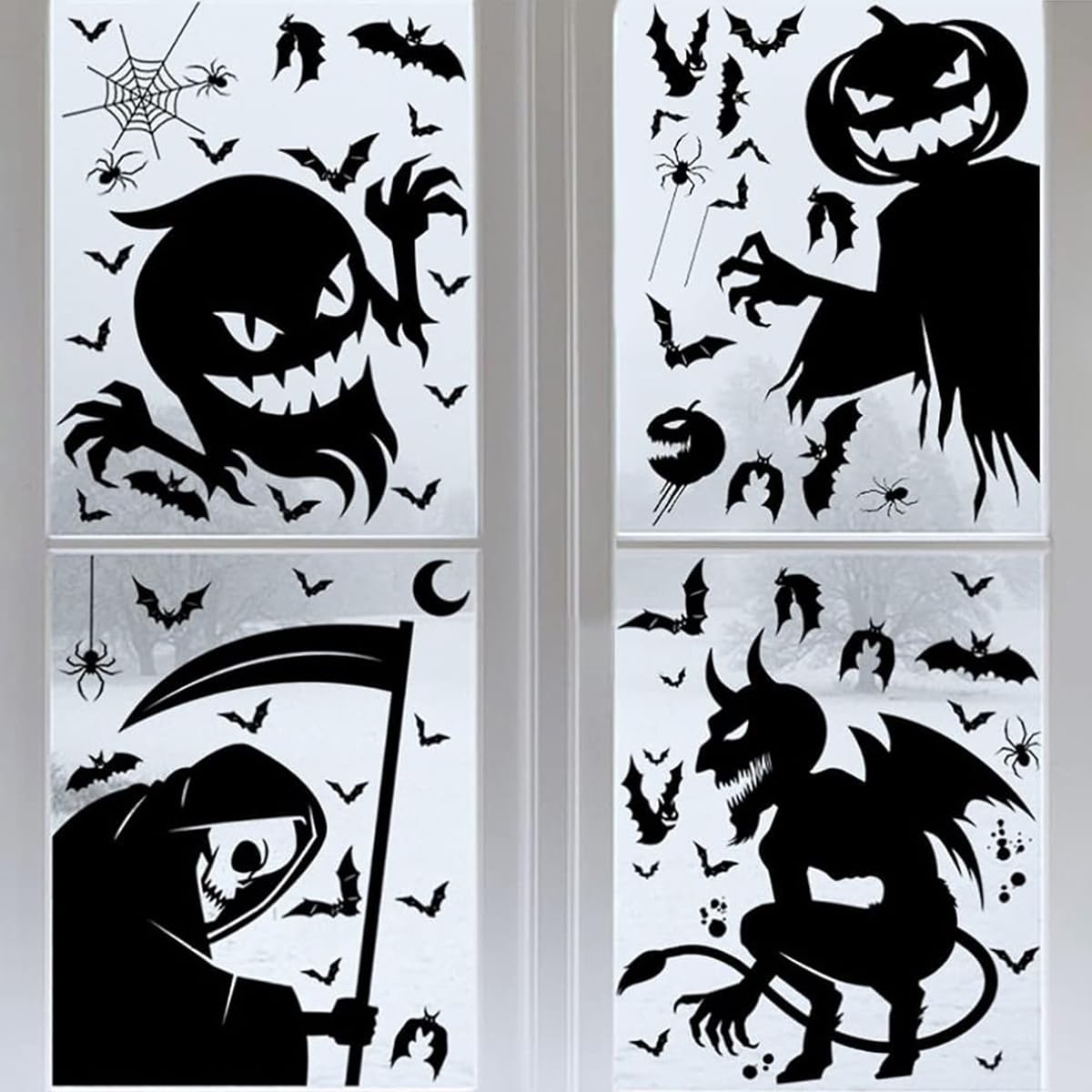 HASTHIP Halloween Window Stickers for Glass and Door Decor featuring 4 Sheets Vinyl Clings