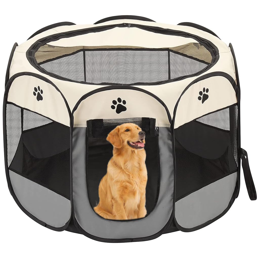 HASTHIP® Foldable Pet Playpen Breathable Indoor Pet Fence Pet Enclosure with Mesh Window for Cat Dog Movable Pet Delivery Room