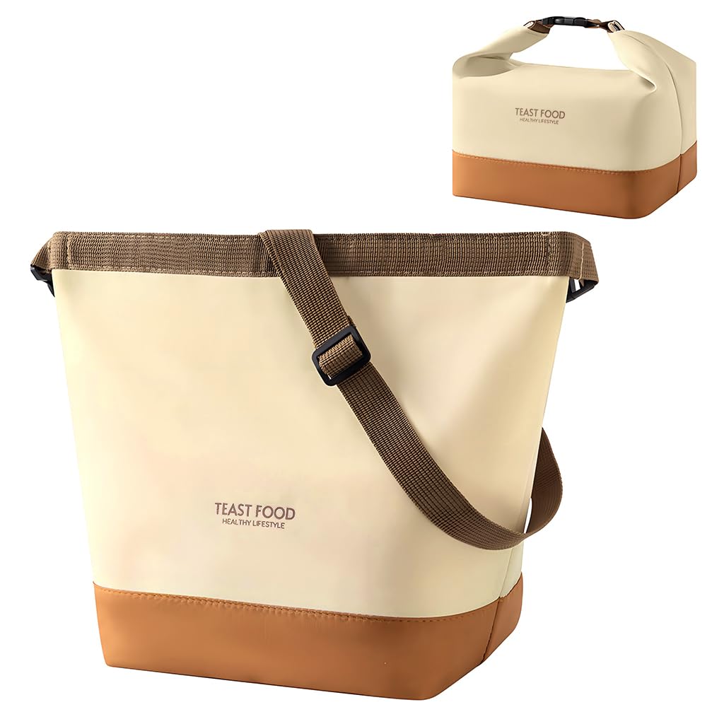 HASTHIP Insulated Lunch Bag for Office and Travel with 11.5L Capacity | Waterproof Oxford Cloth Beige