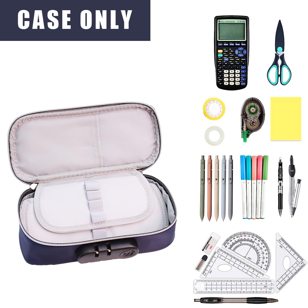 HASTHIP Large Capacity Pencil Case for School with 4 Layer Compartments and Combination Lock | Waterproof Blue Storage Box for Boys and Girls