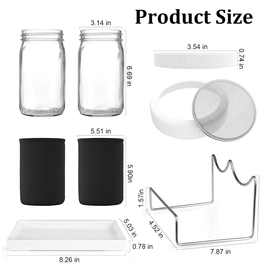 HASTHIP Seed Sprouting Jar Kit for Homemade Bean Sprouts with 32oz Glass and Stainless Steel Mesh Lid | Light Shield Sleeve and Stand