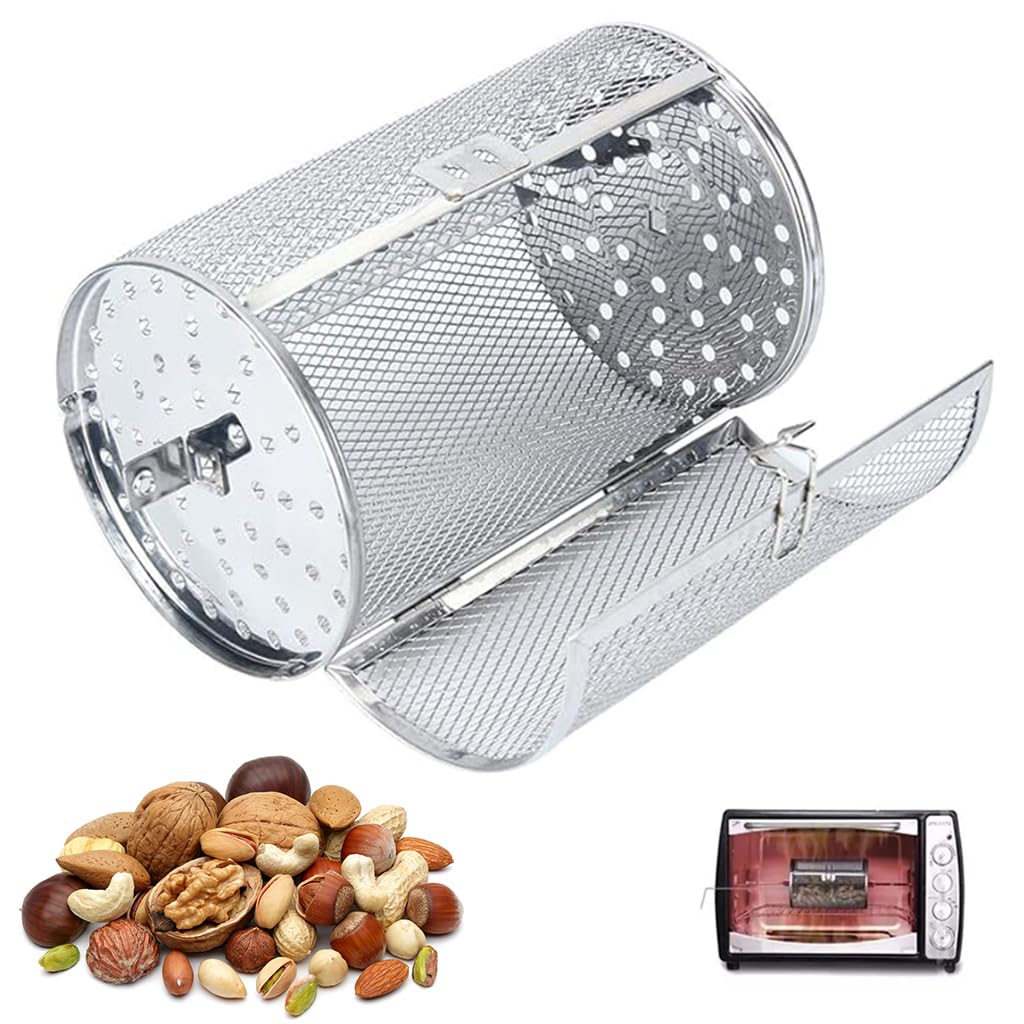 HASTHIP® Stainless Steel Rotating Grilled Basket Rotisserie Basket, Electric Oven Baking Cage Grill for Air Fryer and Oven, Rolling Grilling Baskets for Grilling (9.05 x 4.72 inch)