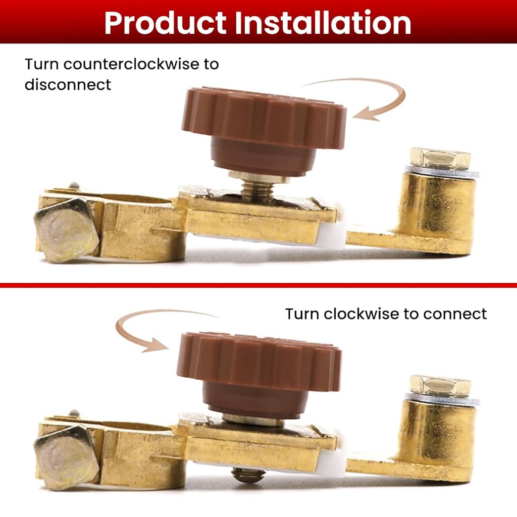 HASTHIP® Interruptor Desconectador de Batería 12V 125A Universal para Terminal Negativo,Interruptor de Corte Rápido con Perilla Giratoria,Construcción Cobre Puro para Coche Camión